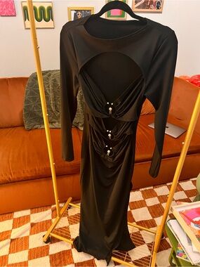 SHEIN Black Long Sleeve Cutout Ruched Dress